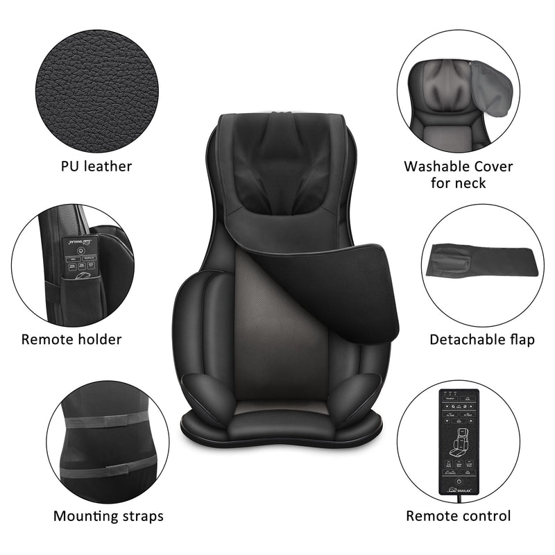 Comfier Shiatsu Neck Back Massager with Heat, Adjust Height Massage Chair  Pad, 8 kneading Massage Nodes Seat Cushion Massagers-Black 