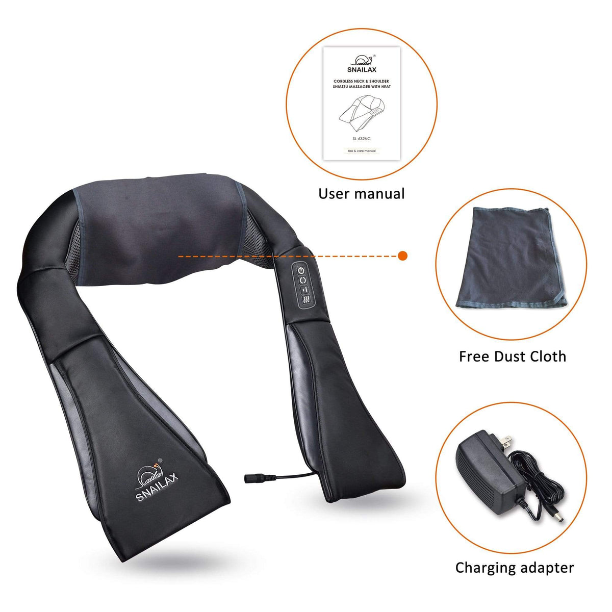 Portable Neck Massager Get Shiatsu Cordless Neck Massager with Heat Snailax