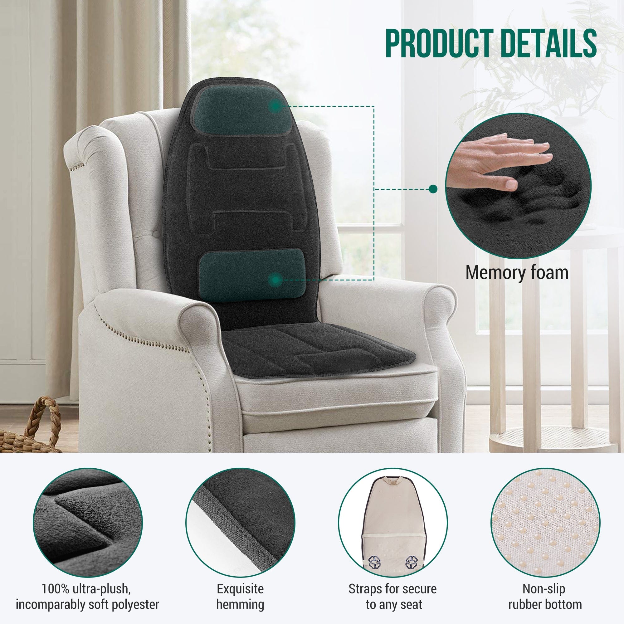 Snailax Heated Back Massager for Chair - Vibrating Massage Pad with Heat Snailax Heated Back Massager for Chair - Vibrating Massage Pad with Heat